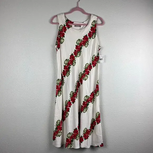 Hilo Hattie Cream Hawaiian Floral Silk Midi Dress Size L NWT - Picture 1 of 7